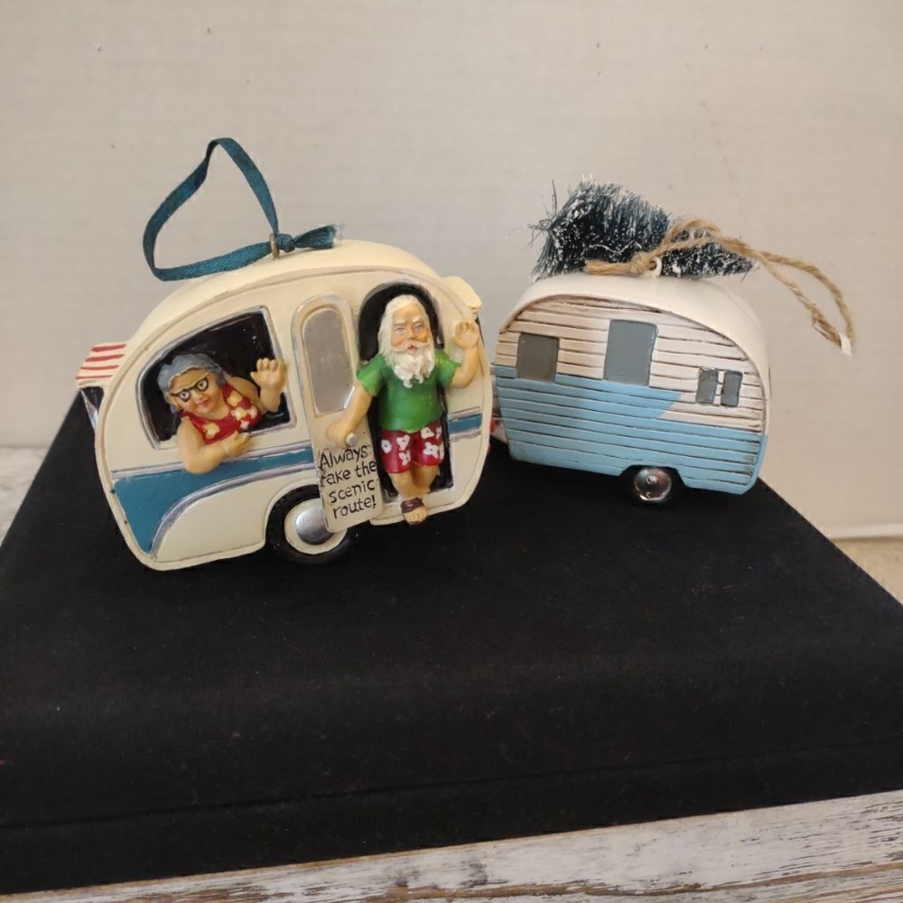 Happy Camper Christmas Ornaments Set of 2 Resin